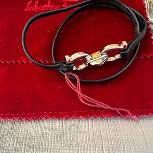 Salvatore Ferragamo Black and silver leather bracelet